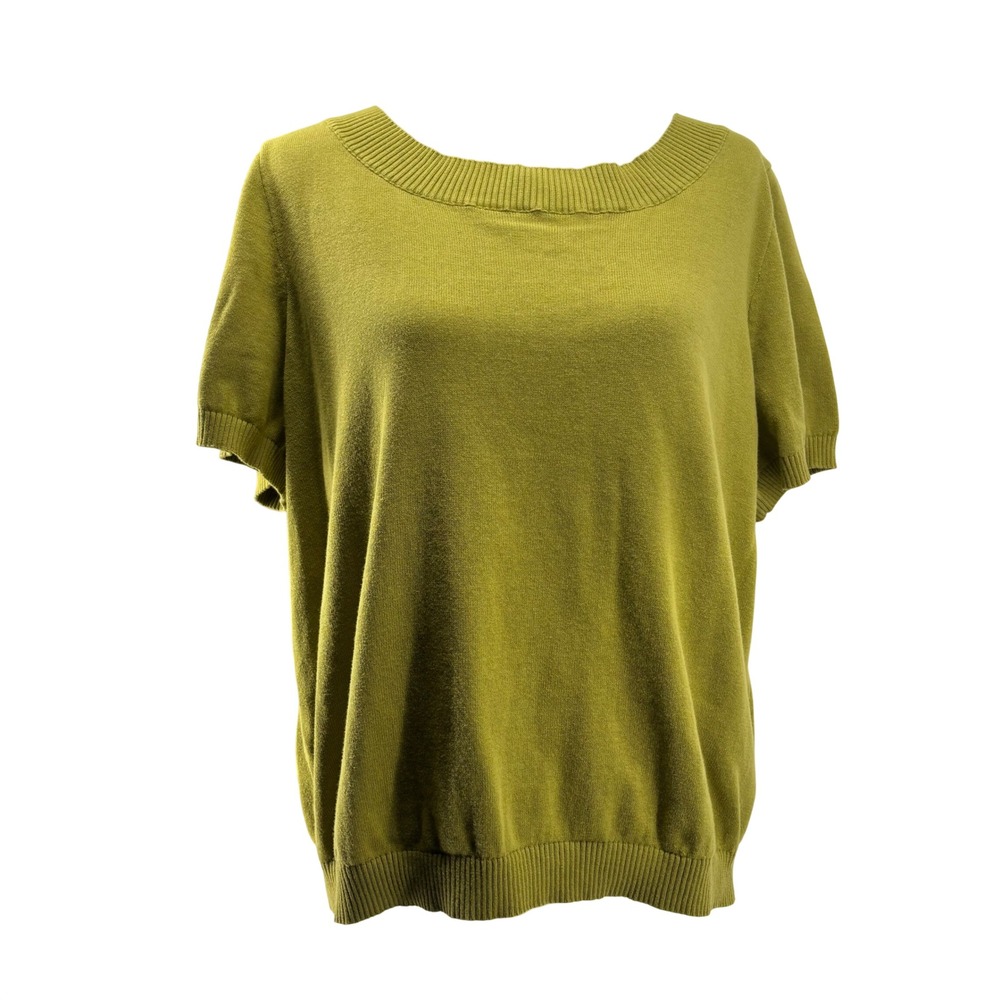 Collectif x ModCloth Womens Chartreuse Green Cotton Short Sleeve Knit Sweater L